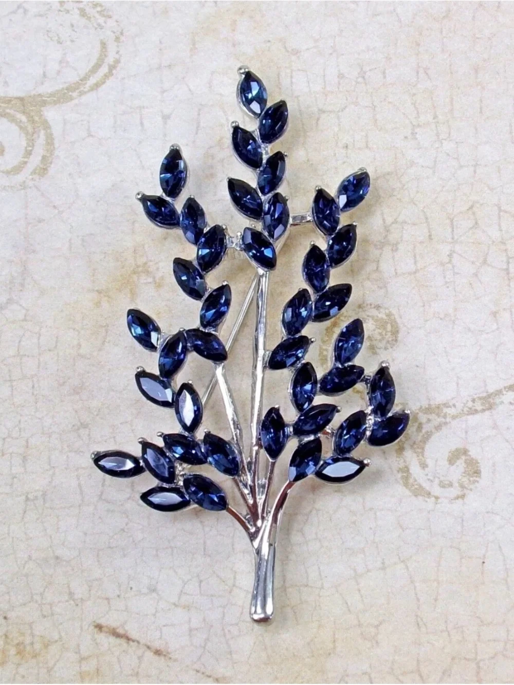 Blue Crystal Tree Brooch Pin Elegant Leaf Scarf Lapel Fashion Floral Jewelry New